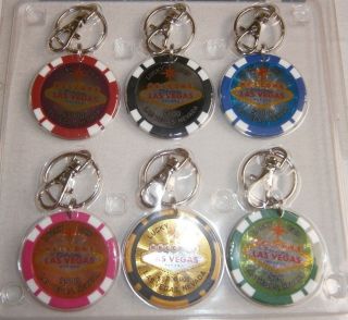 6 Las Vegas Lucky Poker Chip Keychains Casino Party Favors Prizes - Shiny B/g