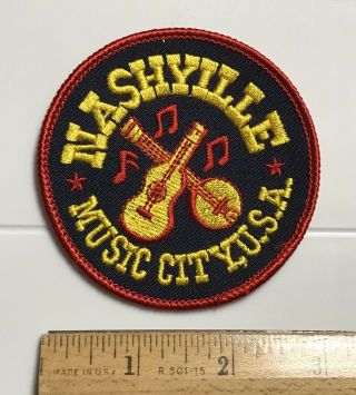 Nashville Tennessee Music City Usa Guitar Banjo Round Embroidered Souvenir Patch