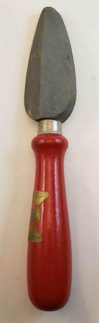 Vintage Carborundum Knife Shapener Stone With Red Wood Handle - 7 1/4 " Long