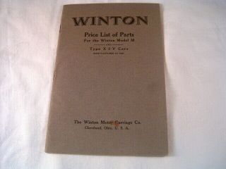 1907 Winton Motor Car Co.  Price List Of Parts For Winton Model " M " Booklet