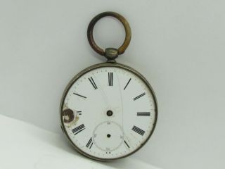 Vintage Unbranded Key Wind Pocket Watch Silver Repair Cylinder Escapement