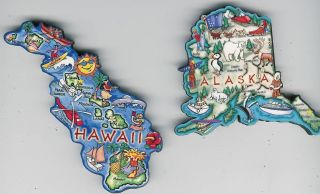 Alaska Ak And Hawaii Hi Jumbo Artwood State Map Magnet Set - 2 Magnets