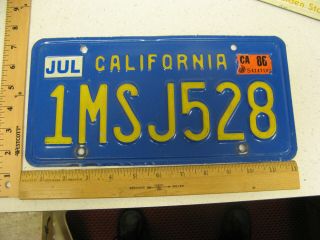 1986 86 California Ca License Plate Natural Sticker 1msj528 Tag
