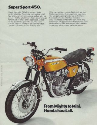 Vintage 1970 Honda Cb - 450 K3 Sport Sales Brochure / Motorcycle Literature