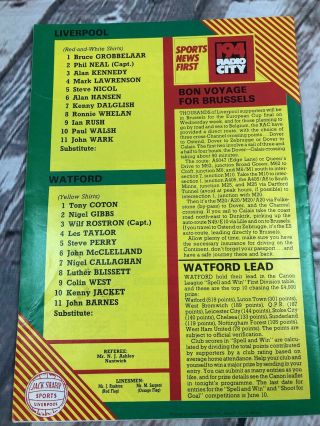 Liverpool Fc v Watford May 1985 DIV 1 Vintage Football Program 2