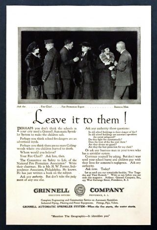 1921 Grinnell Automatic Sprinkler System For Schools Fire Chief Vintage Print Ad