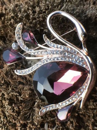Large 2 " Swan Bird Crystal Glass Rhinestone Vintage Pin Brooch Wedding Love Vtg