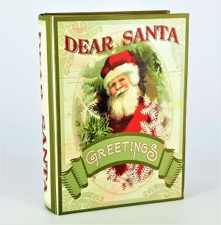 Dear Santa Greetings Christmas Holiday Gift Box Decorative Vintage Book Design