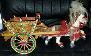 Vintage Sicilian Folk Art Colorful Horse And Wooden Cart