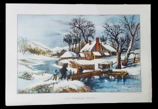 Vintage 1974 Currier And Ives Calendar Print The Ingleside Winter