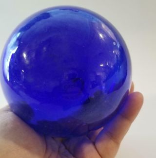 Vintage Nautical Hand Blown Cobalt Blue Glass Fishing Net Buoy Float Ball 4 "