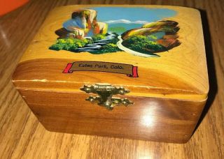 Colorado Estes Park Wooden Wood Souvenir Box Jewelry Treasure Chest