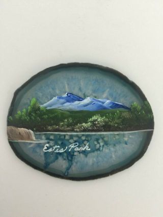 Estes Park Colorado Souvenir Hand Painted Agate Slice By Diana Roen