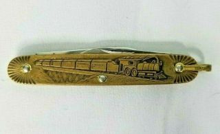Vintage Pocket Knife Usa Imperial Stainless W/crown Embossed W/railroad Train