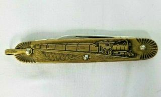 VINTAGE POCKET KNIFE USA IMPERIAL STAINLESS w/CROWN EMBOSSED w/RAILROAD TRAIN 2