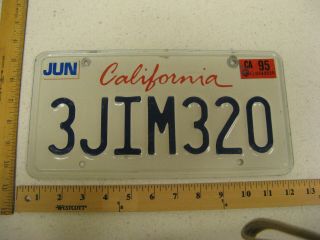 1995 95 California Ca License Plate Tag 3jim320 Natural Sticker Jimmy Name