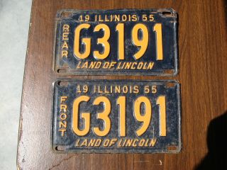 1955 55 Illinois Il License Plate Pair Set Front Rear G3191 Truck Trk