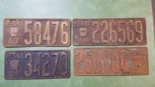 4 Vintage Pennsylvania License Plates 1917 1918 (2) 1919