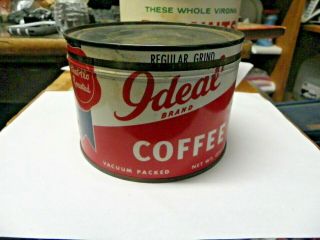 Vintage Ideal 1 Lb Metal Coffee Tin Can With Correct Lid