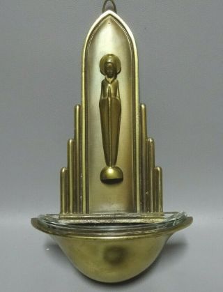 Vintage Brass Holy Water W/praying Mary Made In W.  Germany