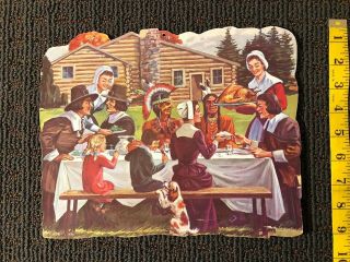 Vintage Eureka Autumn Harvest Thanksgiving Pilgrim Indian Die - Cut Decoration Old