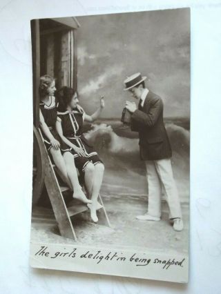 1910 Vintage Photo Postcard Seaside Comic Girls Comedy Humour