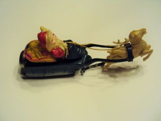 Vintage Tin And Celluloid Santa On Sleigh With Reindeer And Bell