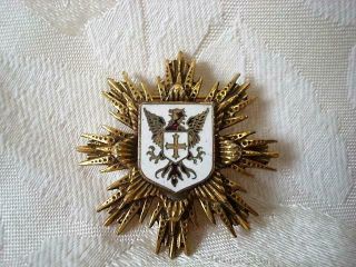 Vintage Gold Tone Heraldic Pin Brooch With White Red Enamel Crest Shield