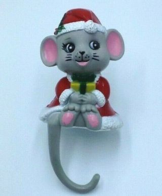 Vintage Christmas Santa Mouse Shelf Sitter Hard Molded Plastic Stocking Holder
