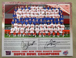 Chase Blackburn & Craig Dahl Signed 2007 Ny Giants Bowl Champs Photo