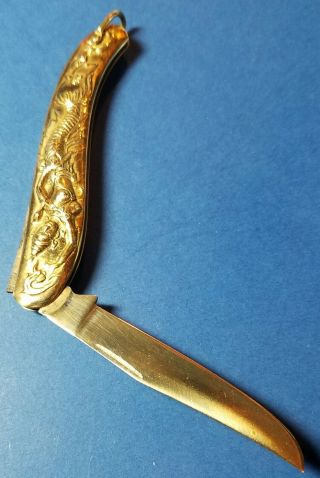 Vintage Exotic Gold Tone Pen Knife W/ A Mermaid On The Handle
