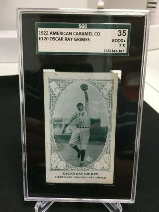 1922 American Caramel Co.  E120 Oscar Ray Grimes Chicago Cubs Sgc Good,  2.  5