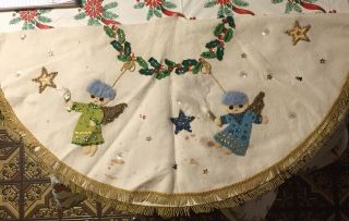 Vintage Handmade Hand Sewn Christmas Tree Skirt Usa
