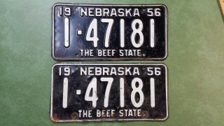 1956 Matched Nebraska " The Beef State " License Plates 1 - 47181