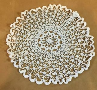 Vintage Large Hand Crocheted Doily,  Flower Design,  Scalloped Edges,  White