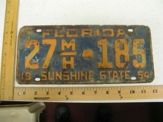 1954 54 Florida Fl Mobile Home License Plate Tag 27 M/h 185 Highlands County