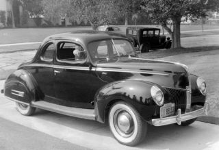 Vtg 1940s Photo Film Negative Flathead V8 Mild Custom 40 Ford Coupe W/ Skirts 1