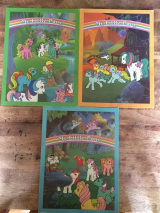 Three Vintage My Little Pony School Office Folders With 2 Pockets 1986