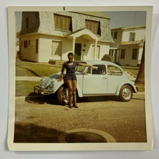 Color,  " The Blue Bug " 1971,  Sexy African American Woman,  Vintage Photo Snapshot