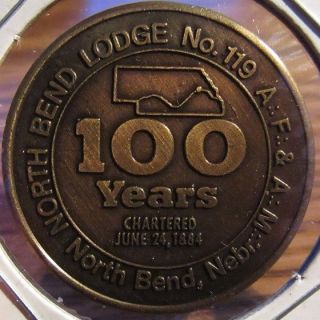 1984 North Bend,  Ne Masonic Lodge 100th Anniversary Token Coin - Nebraska Nebr.