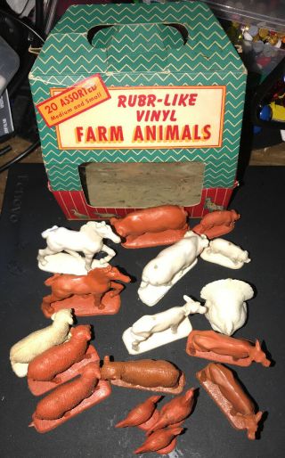 Vintage Auburn Rubber Co.  Rubr - Like Vinyl Farm Animals 17 W/original Box