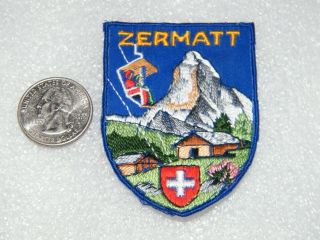 Rare Vintage Zermatt Patch Switzerland Matterhorn Swiss Ski Resort Blue Badge