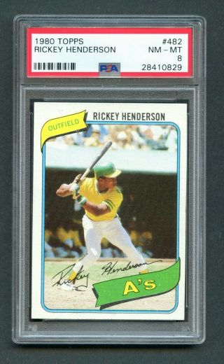 1980 Topps Rickey Henderson Rc 482 Psa 8 Nm - Mt Rookie A 