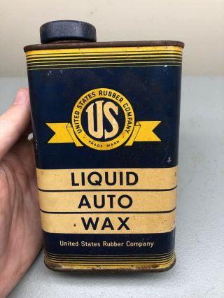 Vintage Full United States Rubber Company Liquid Auto Wax Motor Oil Can Pint