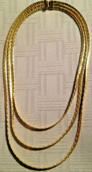Kenneth Lane Vintage 3 Strand Gold Tone Curb Chain Necklace Signed