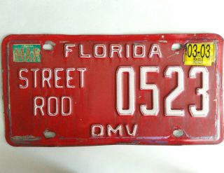 Florida Street Rod Tag Licence Plate Classic Sun Baked Red Hot Race Car Dmv