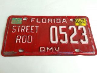 Florida Street Rod Tag Licence Plate Classic Sun Baked Red Hot Race Car DMV 2