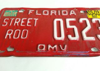 Florida Street Rod Tag Licence Plate Classic Sun Baked Red Hot Race Car DMV 3