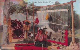 Navajo Native American Indian Woman Weaving Blanket Weaver Vtg Postcard B64