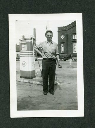 Vintage Photo Man Smoking By Gas Pump Cities Services Service Station 396046